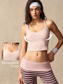 VARSIVA Brassière de sport dos nu de couleur unie pour femmes - Rose bonbon - Voir 12