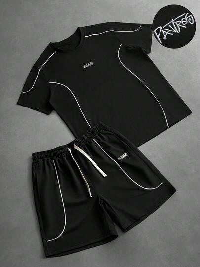 PAVTROS Men's Contrast Color Round Neck Short Sleeve Casual Summer T-Shirt Set Men 2 Pieces Set Men's Two Pieces Hip Hop Shorts Set Men Two Pieces Casual Short Sets Men's Co Ord Set Short