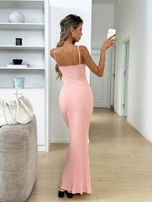 Easowa 女士纯色优雅收腰长吊带连衣裙，适合约会和派对穿着 - 灰綠 - 查看 2