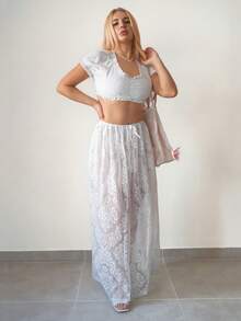 Sweetina 女士性感优雅蕾丝薄纱度假风半身裙 - 白色 - 查看 6