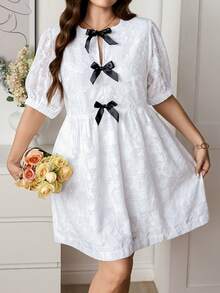 SHEIN LUNE Đầm dự tiệc/hẹn hò thời trang xếp ly, trang trí nơ, cỡ lớn dành cho nữ. - trắng - Xem 8