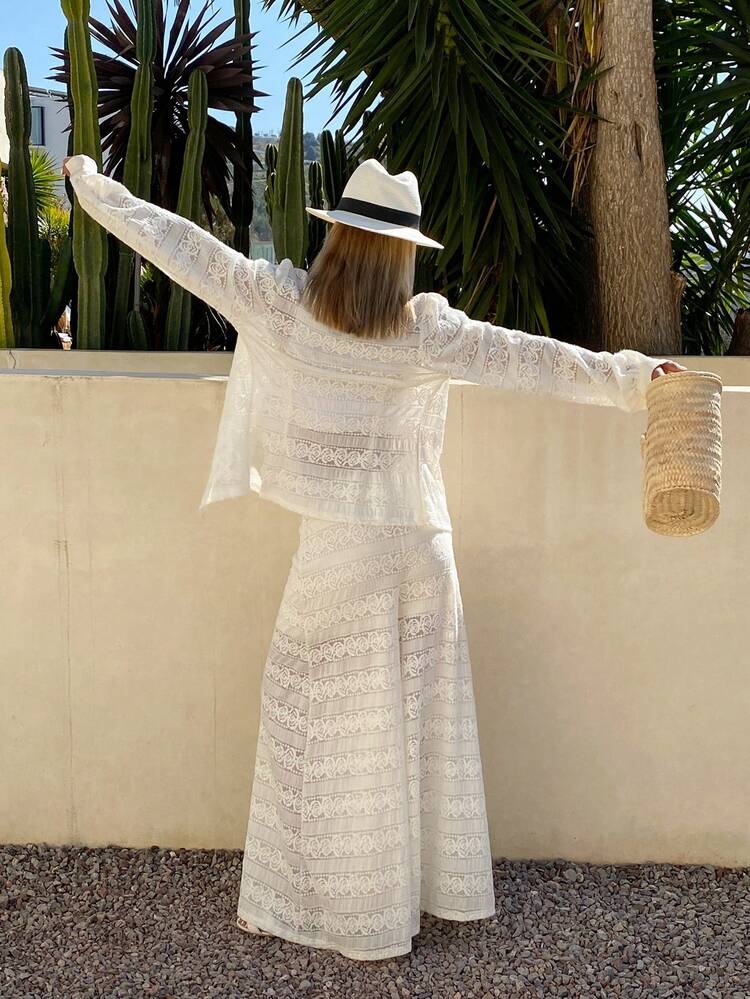 Women's Elegant Floral Textured Shirt And Wide Leg Pants 2 Pieces Set, Spring/Summer