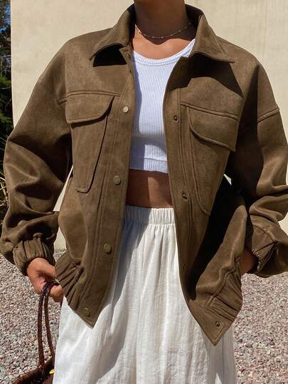 Livesso Women's Fashion Versatile Casual Retro Solid Color Jacket