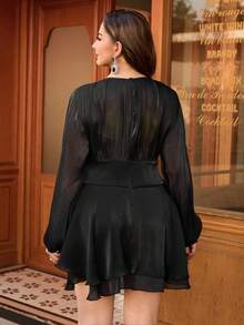 Juhart 优雅奢华时尚收腰双层荷叶边下摆大码女式短裙 - 黑色 - 查看 7