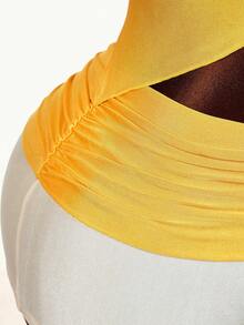 Amplova Y2K Rhinestone Embellished Top With Asymmetrical Hem, Low Waist Women Shorts, 2-Piece Set - Yellow - View 8