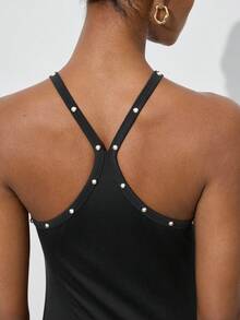 Maija 女士纯色圆领褶皱休闲无袖连衣裙 - 黑色 - 查看 3