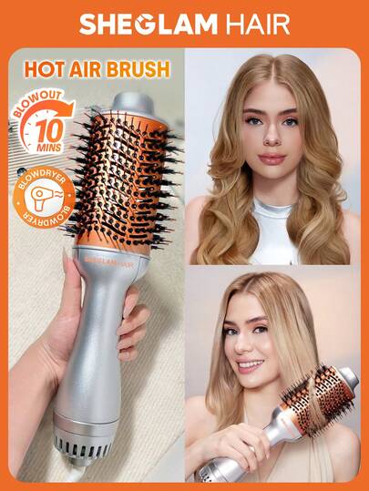SHEGLAM HAIR Blowout Bliss Volumizing Hot Air Brush,Hair Dryer Brush,Blow Dryer Brush,4 In 1 Hair Dryer And Styler Volumizer For Drying Straightening Curling Volumizing Hair,GLOSS PRO™ Coating,Built-In Care For Shiny Hair,Motor Speed 33000RPM,Quick Blow Dry,3 Adjustable Temp Settings,No Tugs,No Tangles & No Snags Curling Brush,Thermal Straightening Brush,Thermal Blowout Brush,Electric Brush For Style All Lengths & Textures - UK Plug Graduation Birthday Gift Holiday Winter Pink Vibe Makeup Party Beach Travel Camping School Campus Festivals Rose Present Girl Charm Best Valentine's Day Women's Day Love Yourself