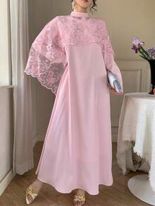 DAZY Women's Elegant Straight Dress & Lace Cover Up 2 Pieces Set, Summer - Pink - View 10