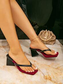 CUCCOO SZL Women's Fashion Rhinestone Ankle Strap Chunky Heel Round Toe Comfortable Sandals - Burgundy - View 4