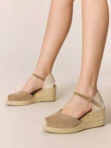 Styleloop Women's Fashionable Versatile Buckle Design Thick Sole Wedge Sandals For Daily Wear Holiday Travel Essential Boho Cowgirl Outfit - Khaki - View 6