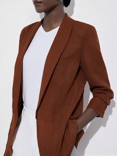 Aveloria Modichic Women's Solid Color Long Sleeve Open Front Blazer Jacket, Suitable For Office Meetings, Business Negotiations, Daily Commute, Conferences And Casual Occasions