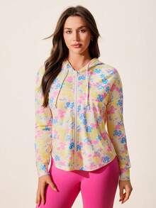 Gameset SHEIN Sport Ditsy Floral Hooded Casual Sports Jacket - Multicolor - View 3