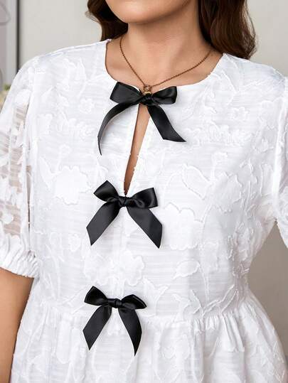 SHEIN LUNE 大码女式蝴蝶结装饰褶皱时尚约会派对连衣裙