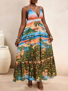 VaVaBold Deep V-Neck City Casual Vacation Spaghetti Strap Dress - Multicolor - View 5