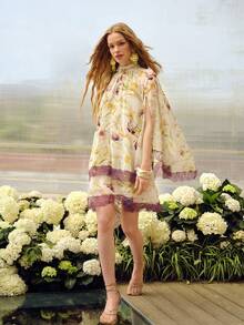 MOTF PREMIUM 女士春夏花卉蕾丝拼接披肩式短裙 - 彩色 - 查看 7