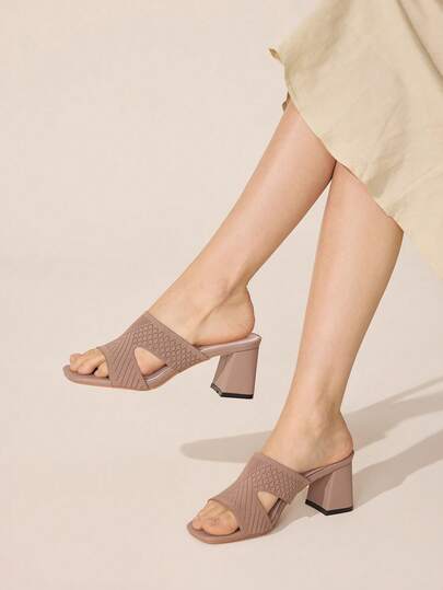 CUCCOO BASICS 女士时尚纯色方头粗跟穆勒鞋