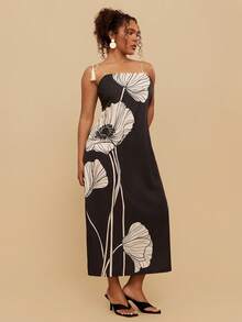 Travachic Vestido de tirantes con estampado floral elegante y decoración de lentejuelas para talla grande, ropa de resort de verano, vestido para cena de crucero, disfraz de Halloween, ropa para fiesta de Navidad, look de Año Nuevo, atuendos de Acción de Gracias, vestidos elegantes para fiestas, vestidos de noche de lujo para bodas, vestidos de tirantes para mujeres, Acción de Gracias, vestido elegante y chic para fiestas, vestido de fiesta elegante y de lujo para invitados de boda - Negro - Ver 3