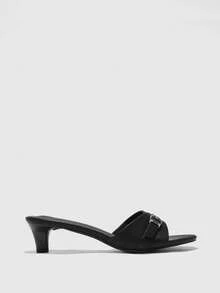 CUCCOO BIZCHIC Giày sandal quai ngang mũi vuông đính đá cho nữ, thích hợp làm quà Giáng sinh - màu đen - Xem 7