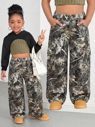 Young Girl' Camouflage Denim Loose Pants