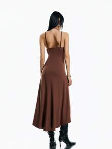 Airlisse Đầm hai dây thời trang mùa hè với dây chéo eo và vạt bất đối xứng. - màu nâu - Xem 2