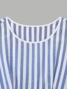 GlowEve 女士棉麻蓝白条纹拼接镂空蕾丝边A字中长连衣裙，魅力优雅日常通勤度假时尚约会法式街头复古百搭春夏蓝白新款无袖衬衫裙 - 彩色 - 查看 8