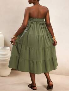 BamGleam Đầm cúp ngực không dây, xếp ly, chất liệu 100% cotton, kiểu boho, dáng suông, thoải mái, thích hợp cho đi biển, dự tiệc, mùa xuân/hè, dành cho nữ. - màu xanh lá - Xem 2
