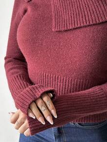 Mélanie ORL 女士酒红色高领长袖修身毛衣，秋冬季 - 酒紅色 - 查看 5