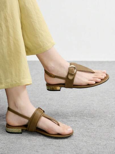 CUCCOO BIZCHIC Simple Round Toe Flat Bottom Elegant Generous Casual Simple Comfortable Portable Foot Cover Workplace Commuting Women Flat Bottom Sandals Sandals Slippers Beach Leisure