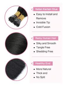 Ekstensi Rambut I-Tips 22 inci 50 helai Rambut Manusia Asli Mudah Ditata Ekstensi Rambut Manusia Hitam I-Tips Ekstensi I-Tips untuk Wanita - S1 - View 4