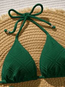 Swim Vcay Bộ đồ bơi bikini gợi cảm buộc dây màu trơn đi biển mùa hè cho nữ - màu xanh lá - Xem 3