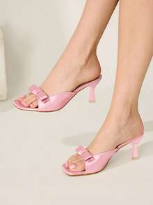 CUCCOO CHICEST Sandalias de tacón cuadrado con lazo de satén rosa francés para uso de verano de las mujeres - Rosa - Ver 1