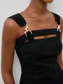 Gossip Girl X SHEIN SHEIN Maija MAIJA Summer Elegant Sexy Tie Front Backless Satin Slip Cami Top Going Out Night Out Outfits Summer Outfits Black Gold - Khaki - View 3