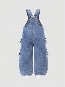 Young Girls Denim Bib Pants And Jumpsuit New Casual Fashion Personalized Sweet Retro Cute Bow Design Ladylike Sweet Style Bib Pants - Blue - View 2