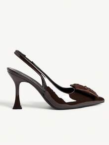 CUCCOO CHICEST Women's High Heels Pointed 9CM Elegant Stiletto Shoes Back Strap Easy To Wear PU Leather Mirror Large Buckle Square Flower Rose Applique High Heels Women's Brown High Heels Sexy Wine Glass And Versatile For Daily/Party/Christmas/Thanksgiving Valentine's Day Dating/Party/Professional Shoes Work Shoes Outside Women's Shoes Wedding Shoes Spring Shoes Bride Shoes - Brown - View 4
