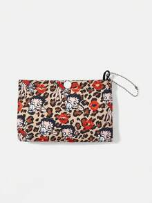 Betty Boop x SHEIN 1 pieza, bolsa de compras plegable con estampado de leopardo y labios rojos, bolsa de tela impermeable de gran capacidad. - Multicolor 3 - Ver 5