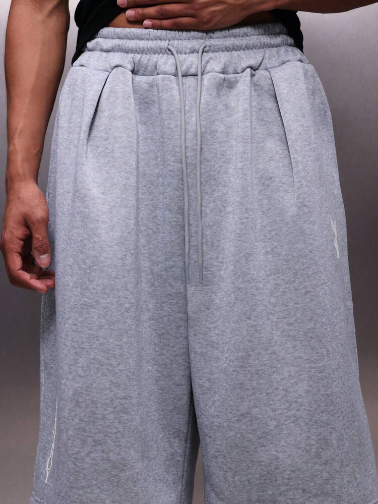 PLAYBOY X SUMWON Jorts (shorts en jean) à jambes larges avec taille à cordon et détail de logo lapin, en jersey gris pour hommes
