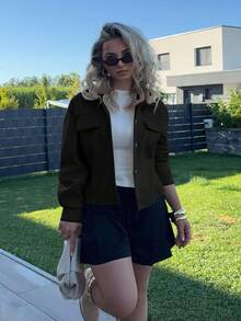 Jeta Ari 秋冬款落肩翻盖纽扣前襟大衣 - 黑色 - 查看 4