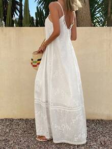 DAZY Áo kiểu ren phối ren cổ chữ V ôm sát, váy đi biển thoải mái, thích hợp cho mùa xuân và hè, ngày Valentine, váy cưới phong cách Boho. - Trắng ngà - Xem 2