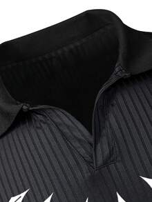 GymBeat Men's Graphic Print Slim Fit Long Sleeve Sports Polo Shirt - Black - View 4