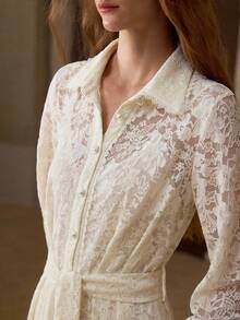 MOTF PREMIUM LACE WAIST CINCHING SHIRT DRESS - Beige - View 3
