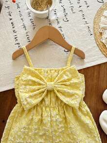 SHEIN LMoss Kids 女婴可爱休闲夏季蓝白条纹蝴蝶结装饰吊带连体衣 - 彩色 - 查看 5