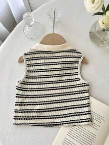 LMoss Kids Young Girl Striped Knit Collared Casual Tank Top - Apricot - View 2