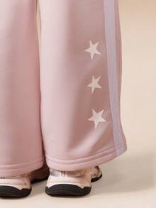 SUMWON Girls Two Piece Co-Ord Set Short Sleeve T-Shirt With High Rise Wide Leg Pants Casual Comfortable Spring Summer Outfit Set Vacation - Pink - View 5