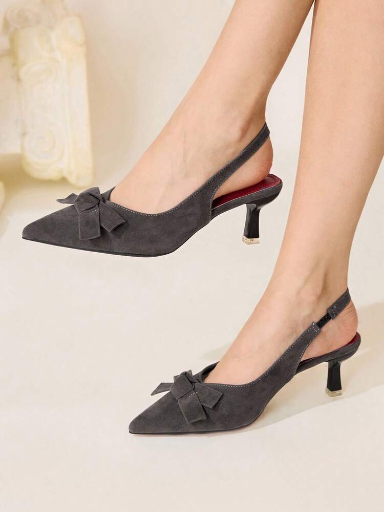 CUCCOO CHICEST Women's Pointed Toe Mid-Heel Shoes, Spring/Summer New Design With Romantic Elegant Bow Decor, Minimalist Sexy Gray Pumps, Versatile Chic Outfit Elegant Shoes Wedding Shoes