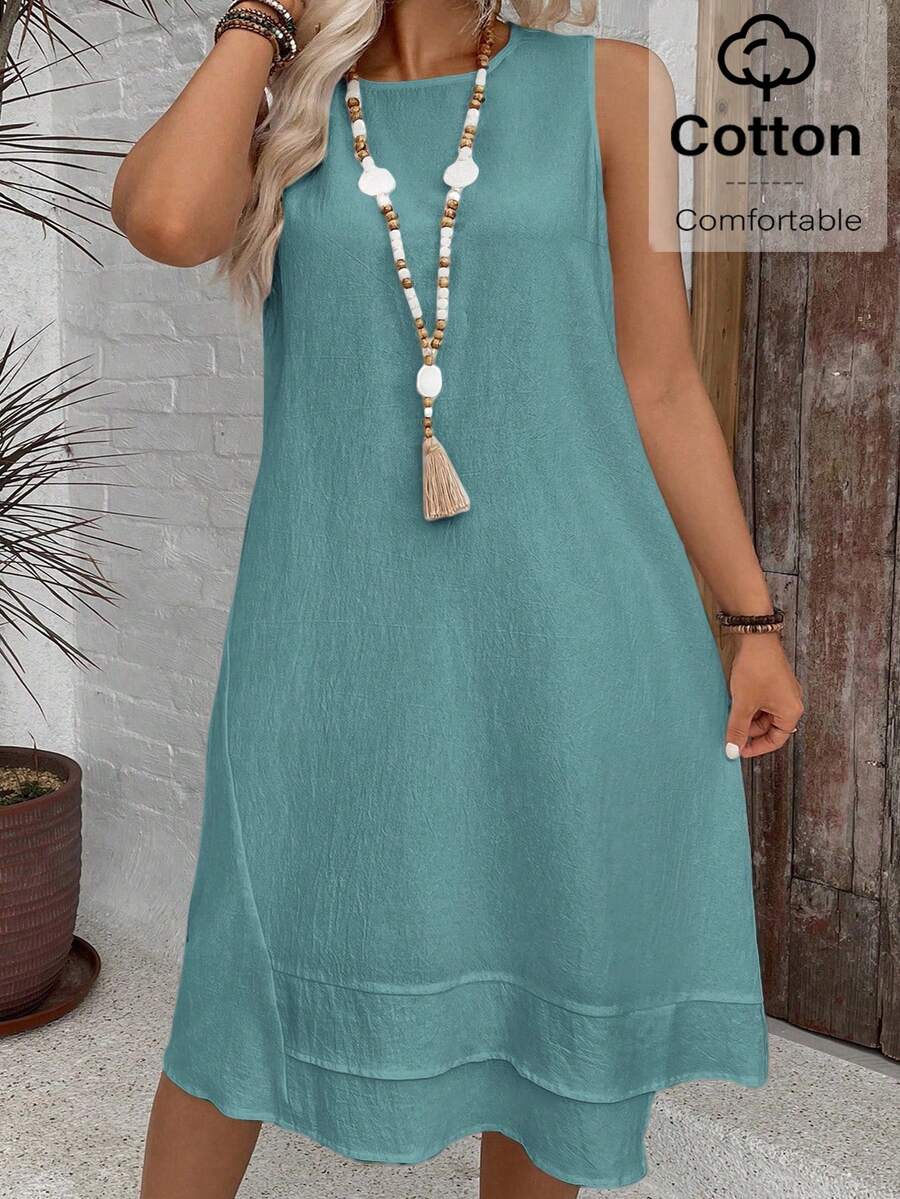 SHEIN VCAY Đầm không tay màu trơn thường ngày cỡ lớn - Màu xanh bạc hà - Xem 1
