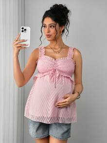 Momance 孕妇休闲优雅雪纺镂空吊带背心 - 粉色 - 查看 3