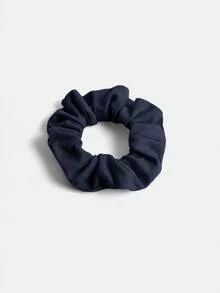 SHEIN Girlism Tween Girl Fitted Casual Crew Neck Short Sleeve T-Shirt With Side Ruffle And Hair Scrunchie,Kids - Navy Blue - View 3