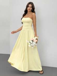 SHEIN Tall Đầm dài nữ kiểu dáng thường ngày màu be, mùa hè, màu vàng bơ. - Màu vàng - Xem 7