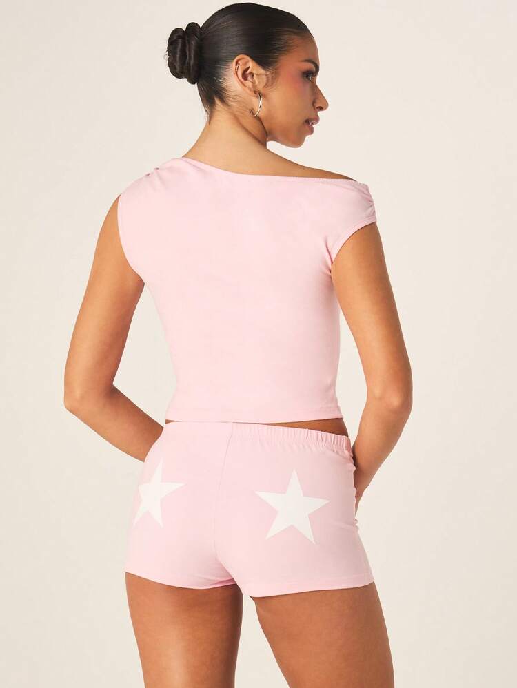 Missguided x Playboy Women's Pink Asymmetric One Shoulder Sleeveless Crop Top With Bunny Logo Casual Summer Fitted Activewear Style Comfortable