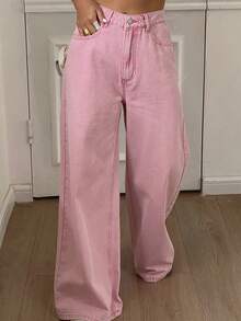 Livesso Women's Casual Vacation Business Casual Style Solid Color Denim Jeans, Summer - Pink - View 8
